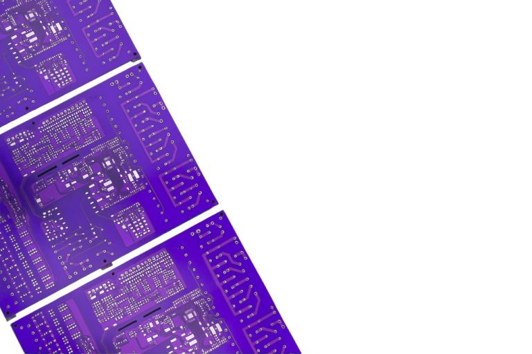 Panel halinde mor lehim maskeli PCB kartları