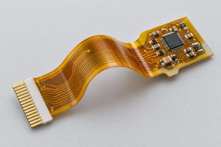 Poliimid tabanlı esnek (flex) PCB üzerinde SMD komponentler ve altın kaplı konnektör uçları